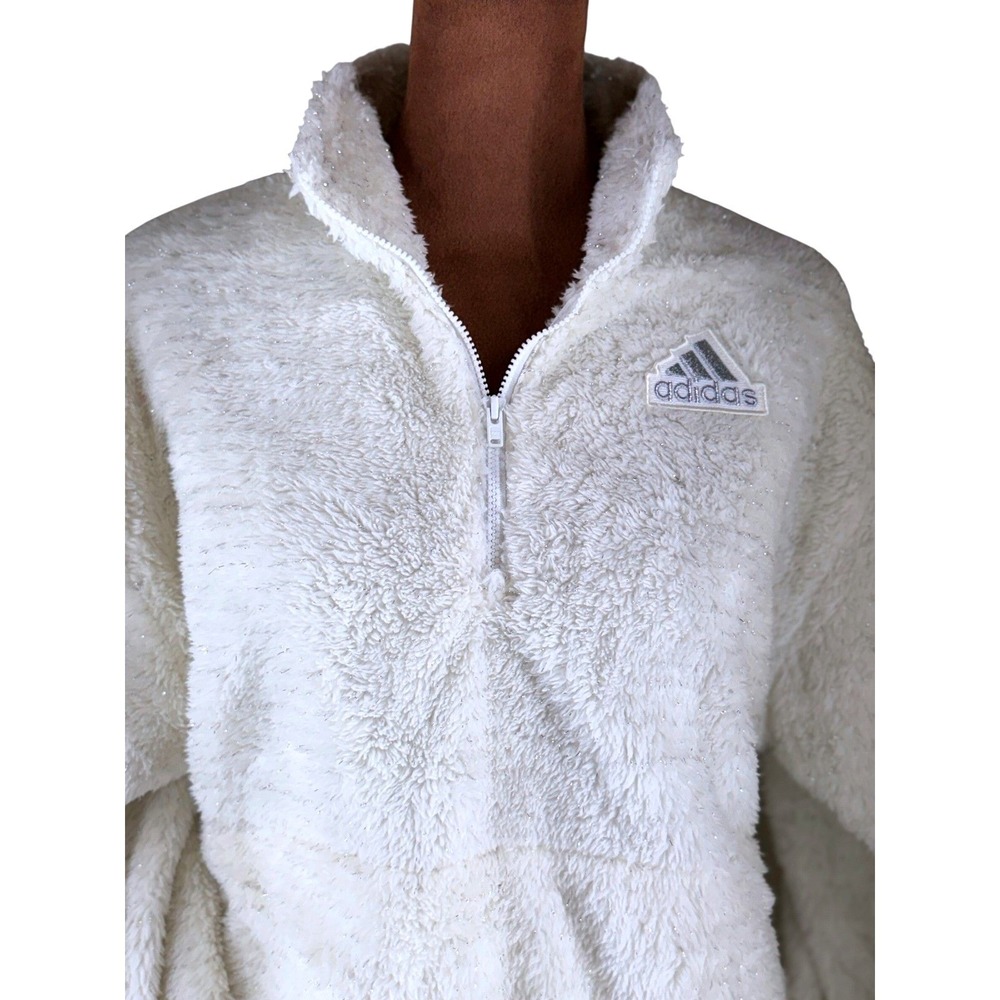 Adidas Sherpa Quarter Zip Girls XL 18 Cream Sparkle NWT Fleece Cozy‎ Neutral